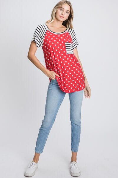 Heimish Full Size Star & Striped Round Neck Short Sleeve T-Shirt Plus Size - Sydney So Sweet