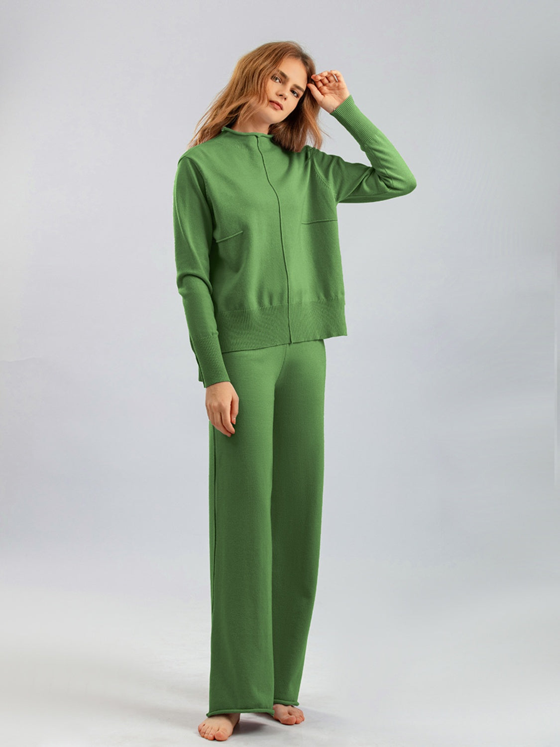 Basic Bae Mock Neck Long Sleeve Top and Pants Sweater Set - Sydney So Sweet