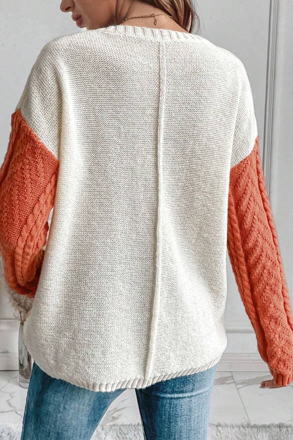 Color Block Round Neck Long Sleeve Sweater - Sydney So Sweet