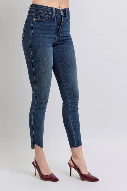Judy Blue Full Size High Waist Tummy Control Step Hem Skinny Jeans Plus Size - Sydney So Sweet