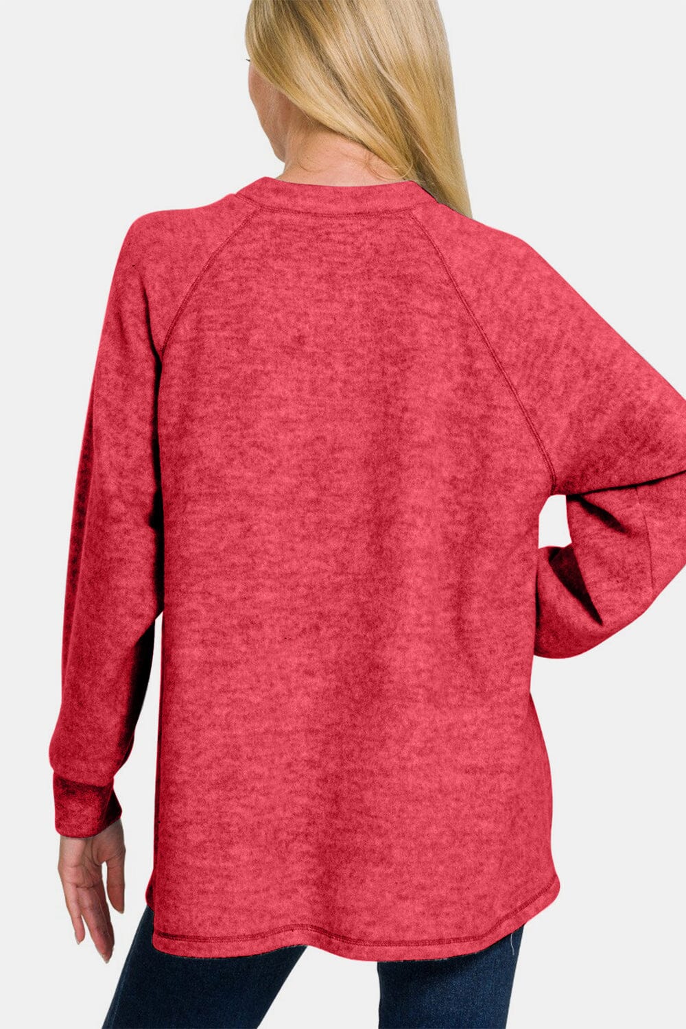 Zenana Full Size Brushed Melange Hacci High-Low Sweater - Sydney So Sweet