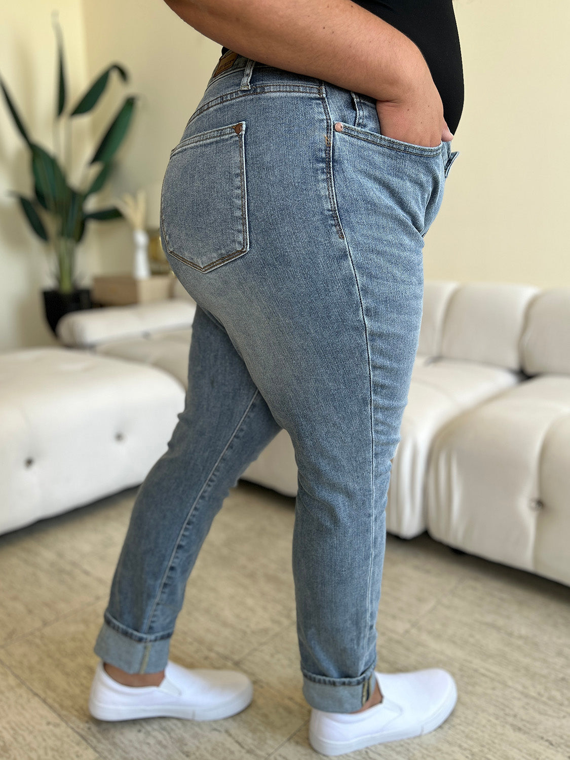 Judy Blue Full Size High Waist Cuff Hem Skinny Jeans - Sydney So Sweet