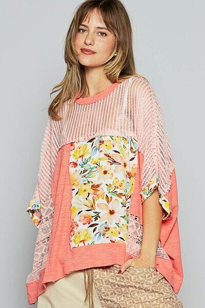POL Hollow Out Floral Half Sleeve Knit Top - Sydney So Sweet