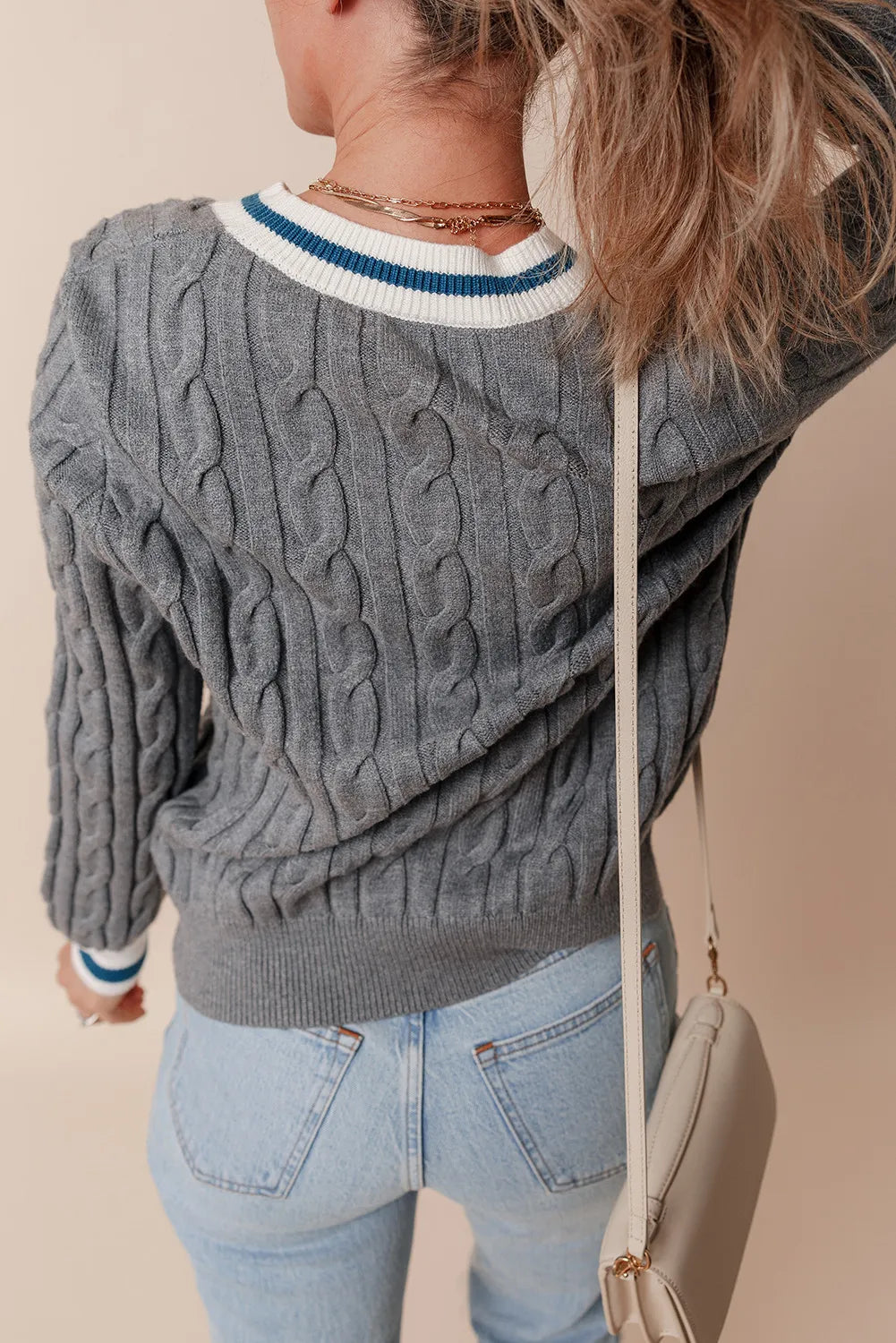 Cable-Knit V-Neck Long Sleeve Sweater - Sydney So Sweet