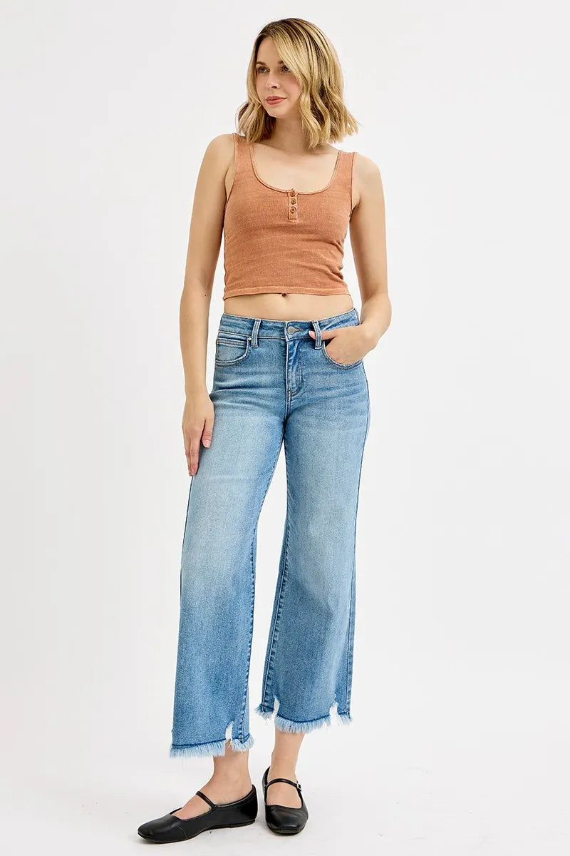 RISEN Full Size Mid Rise Crop Wide Leg Jeans Plus Size - Sydney So Sweet
