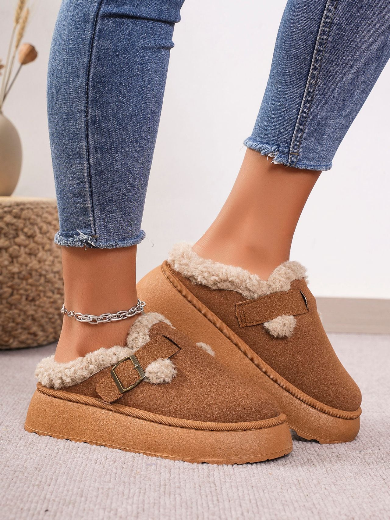 Thermal Fuzzy Buckle Platform Slippers - Sydney So Sweet