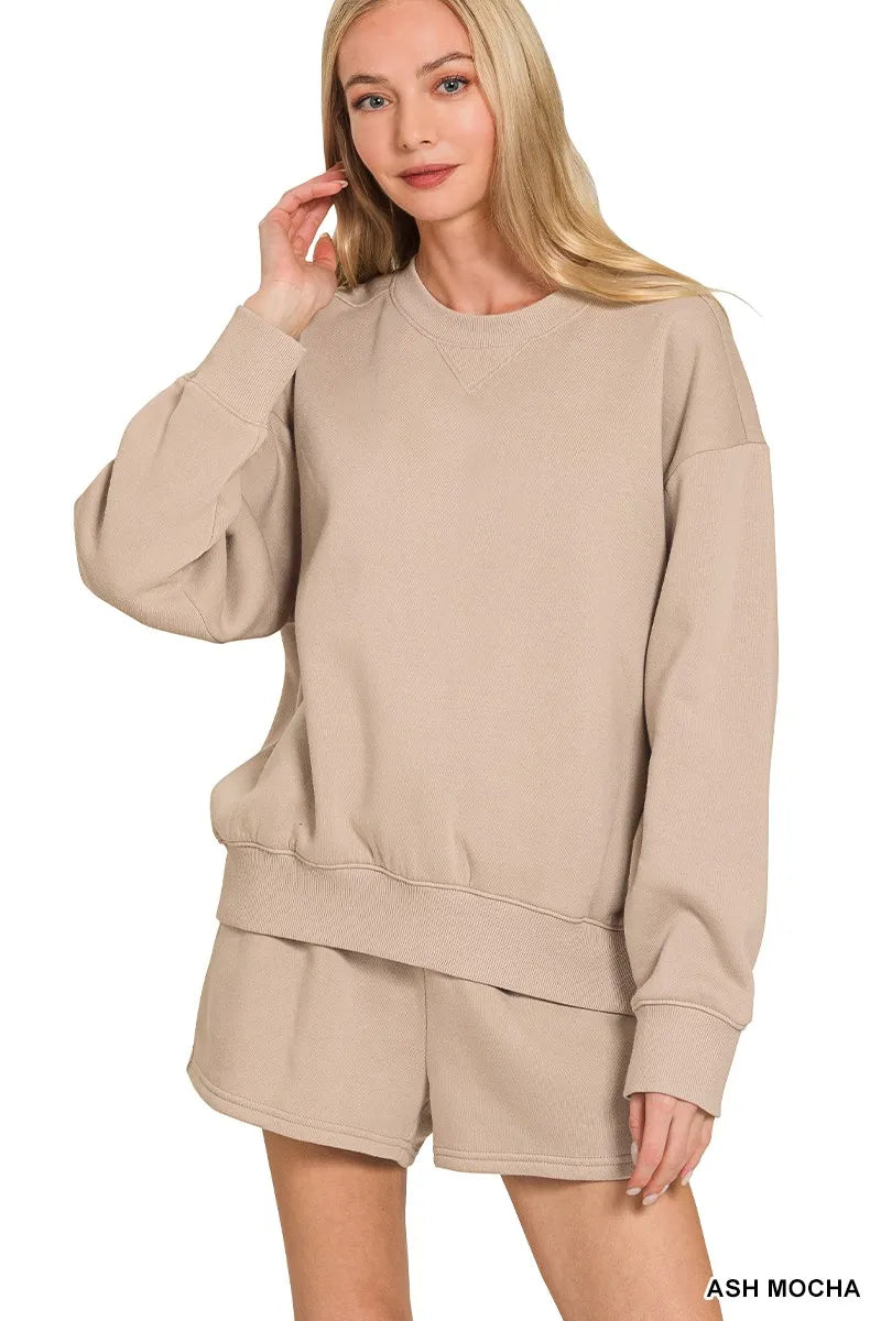 Zenana Fleece Long Sleeve Sweatshirts & Shorts Set - Sydney So Sweet