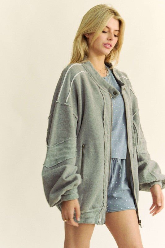 Davi & Dani Exposed Seam Zip Up Dropped Shoulder Jacket - Sydney So Sweet