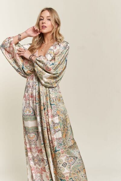 ADORA Printed V-Neck Batwing Sleeve Dress - Sydney So Sweet