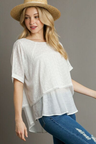 Umgee Full Size Eyelet Layered Short Sleeve Blouse Plus Size - Sydney So Sweet