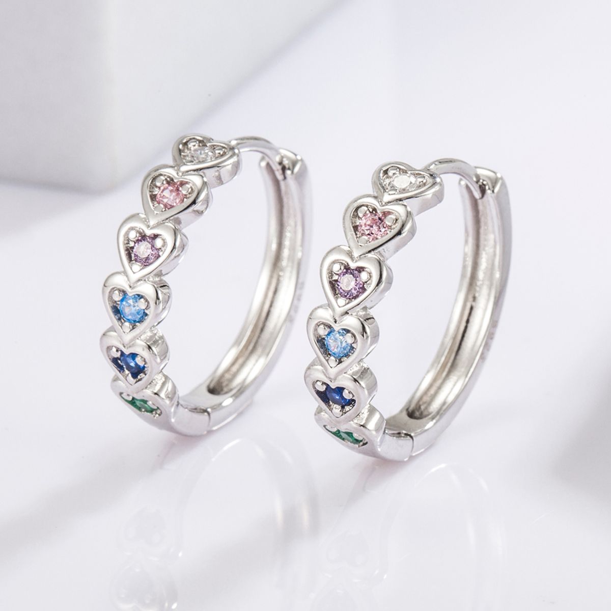 925 Sterling Silver Inlaid Zircon Heart Huggie Earrings - Sydney So Sweet