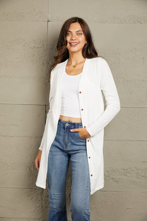 Double Take Button Down Long Sleeve Longline Cardigan - Sydney So Sweet