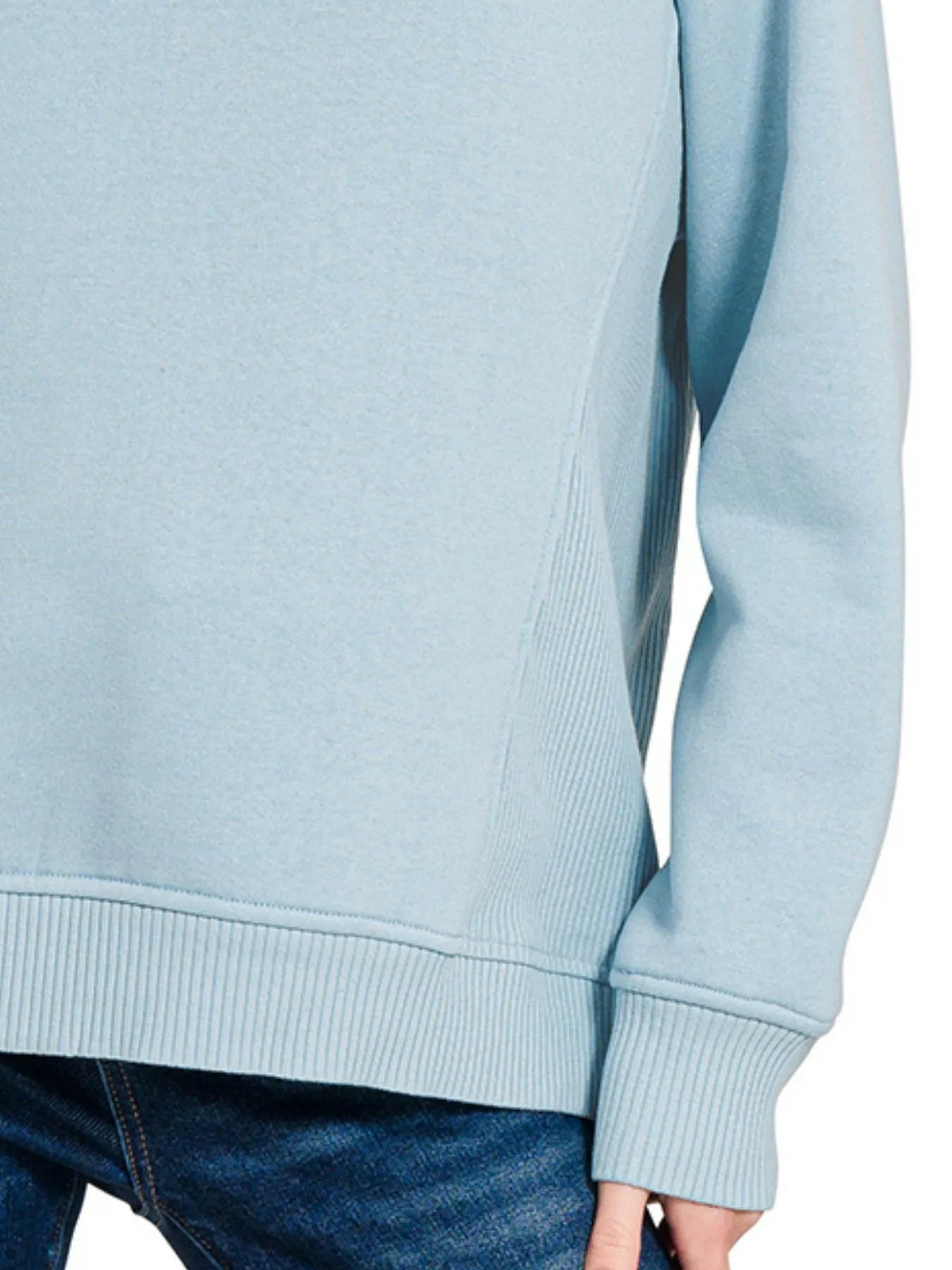 Zenana Fleece Round Neck Ribbed Side Raglan Sweatshirt - Sydney So Sweet