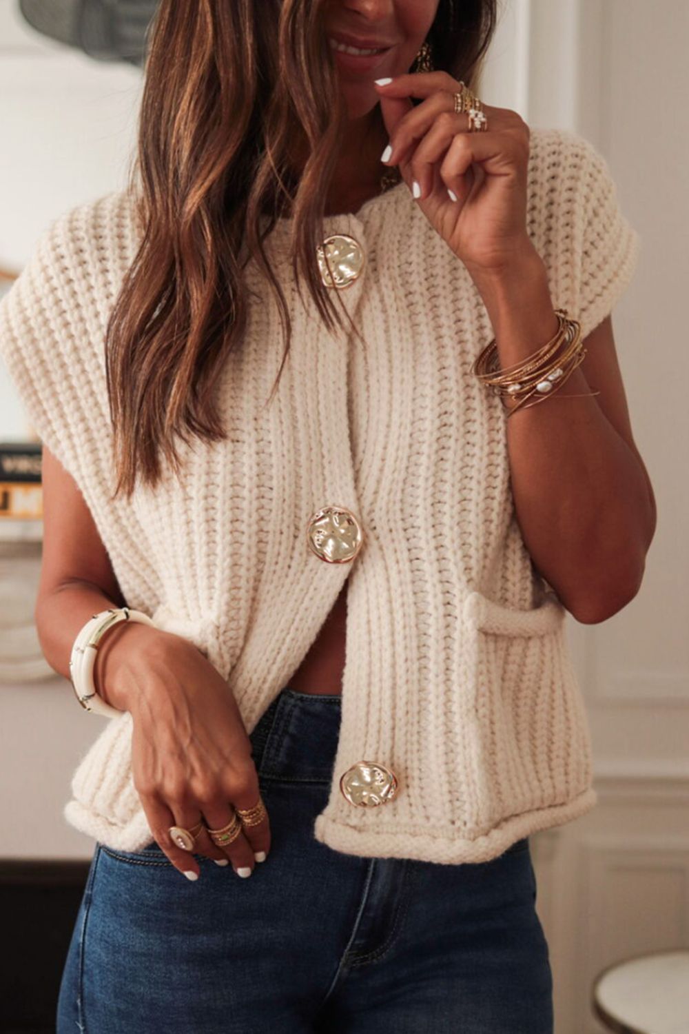 Button Down Sweater Vest with Pockets - Sydney So Sweet