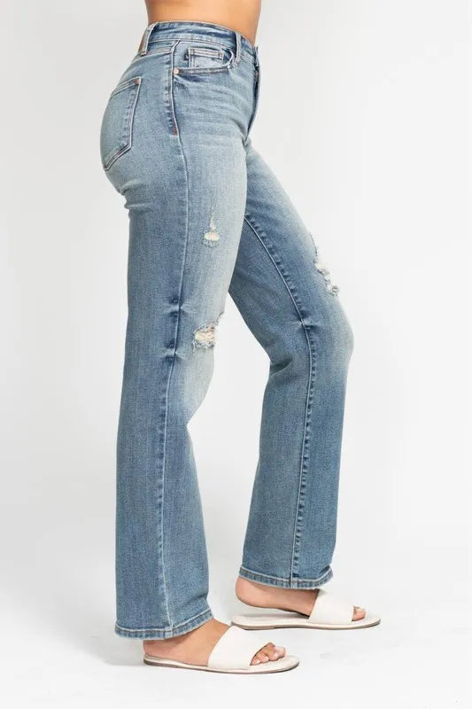 Judy Blue Full Size High Waist Distressed Dad Jean Plus Size - Sydney So Sweet