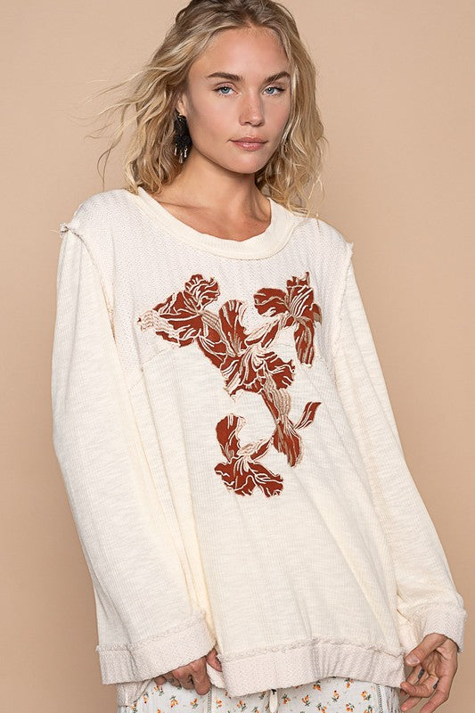 POL Embroidered Round Neck Long Sleeve Knit Top - Sydney So Sweet