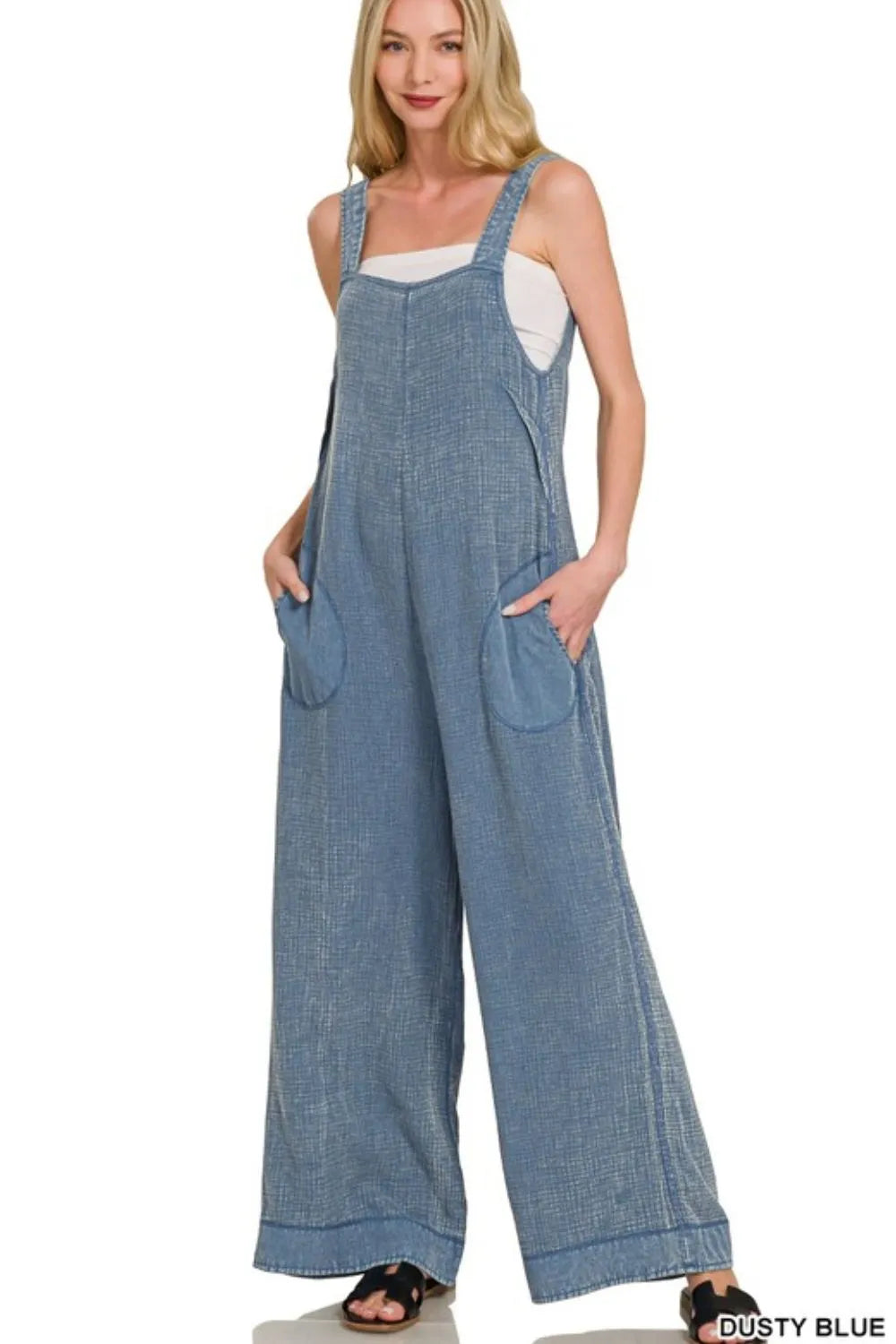 Zenana Double Gauze Washed Wide Leg Overalls - Sydney So Sweet