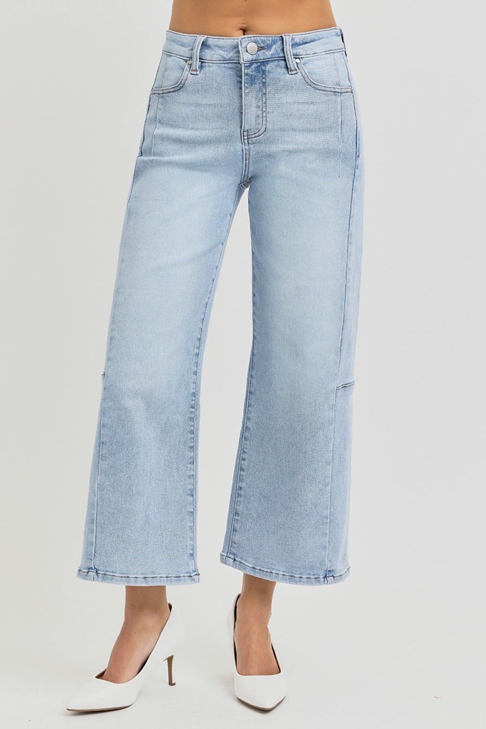 RISEN Full Size High Rise Seamed Detail Wide Leg Crop Jeans - Sydney So Sweet