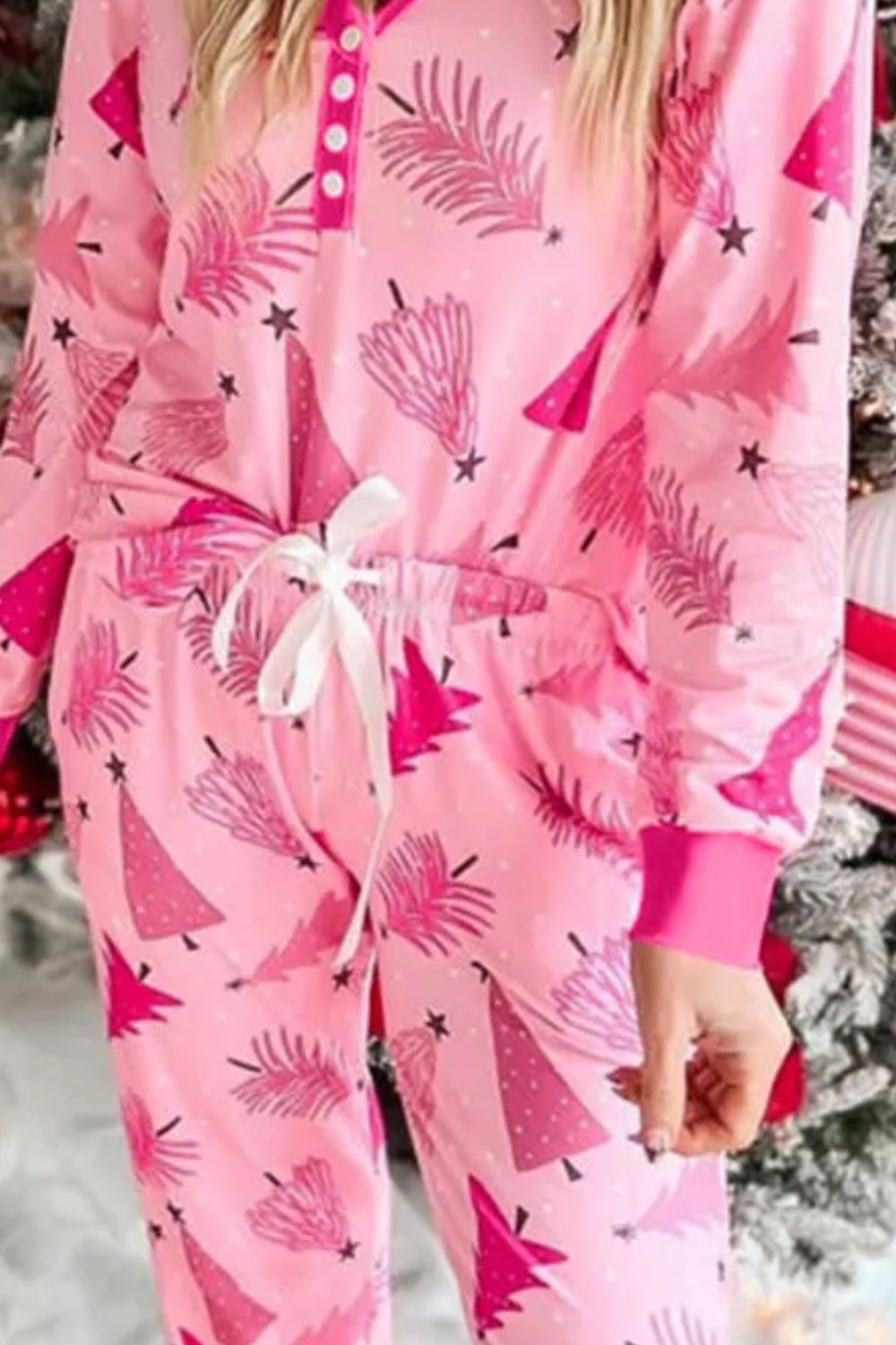 Printed V-Neck Long Sleeve Top and Pants Lounge Set - Sydney So Sweet