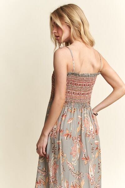 ADORA Smocked Printed Square Neck Tie Shoulder Cami Dress - Sydney So Sweet