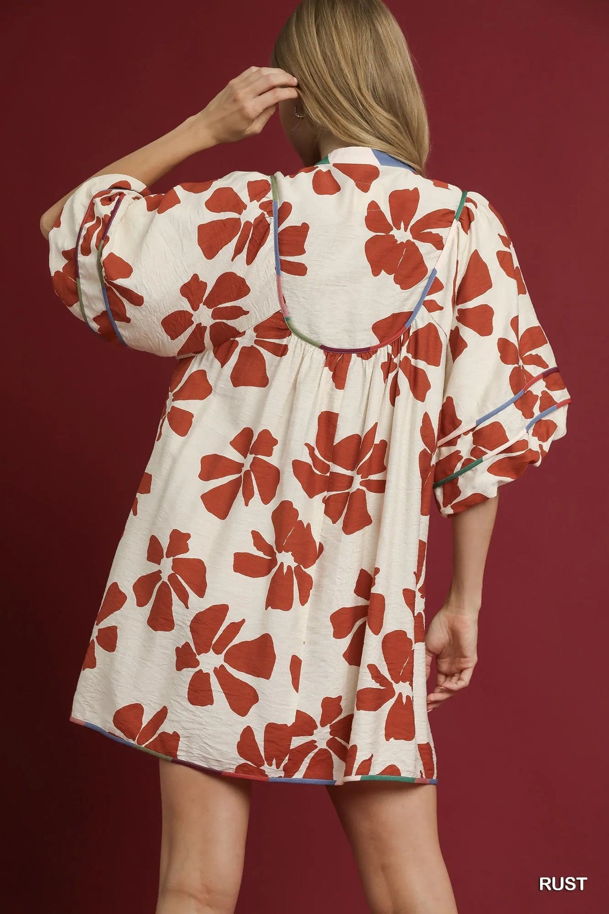 Umgee Two Tone Floral Tie-Neck Babydoll Dress - Sydney So Sweet