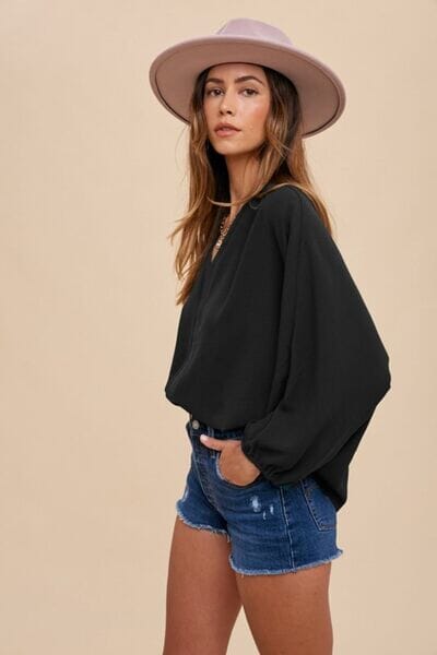 Annie Wear Notched Batwing Sleeve Blouse - Sydney So Sweet