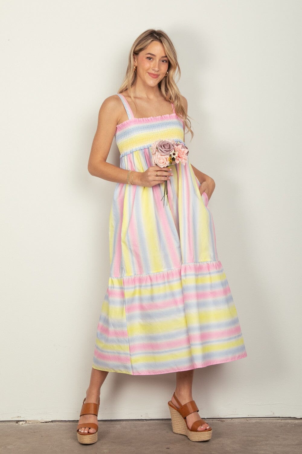 Striped Woven Smocked Midi Cami Dress - Sydney So Sweet