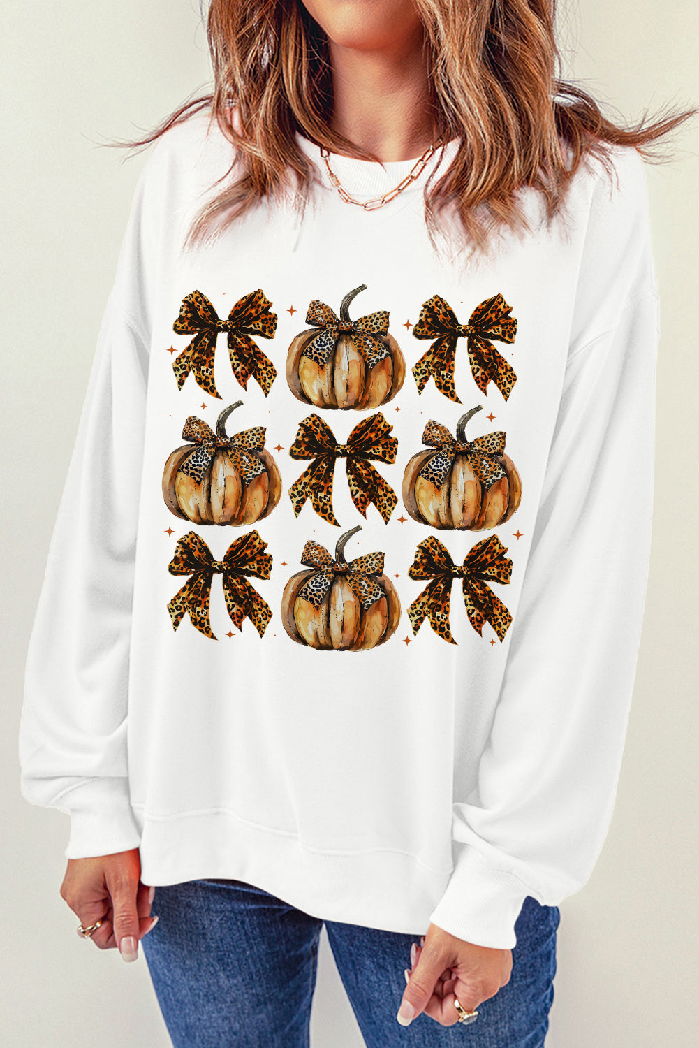 Pumpkin &amp; Bow Graphic Long Sleeve Sweatshirt - Sydney So Sweet