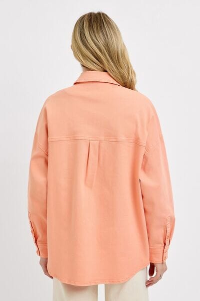 RISEN Full Size Button Down Long Sleeve Denim Shacket with Chest Pockets Plus Size - Sydney So Sweet