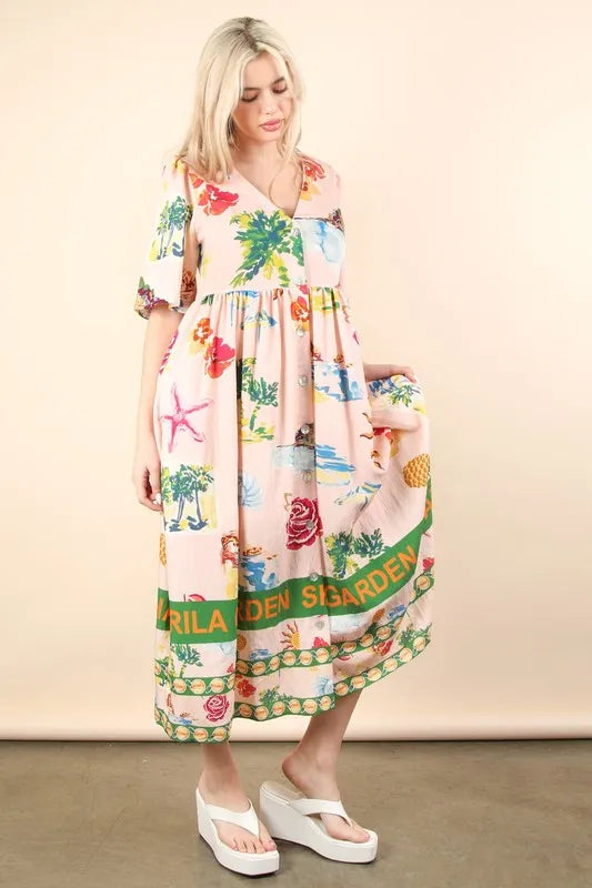 VERY J Button Down Printed Midi Dress - Sydney So Sweet