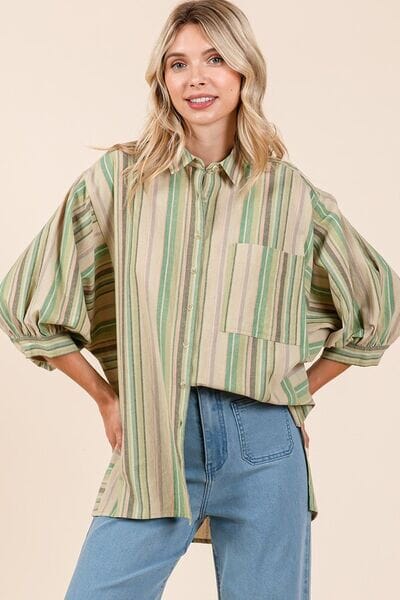 Mittoshop Striped Bubble Sleeve Button Down Shirt - Sydney So Sweet