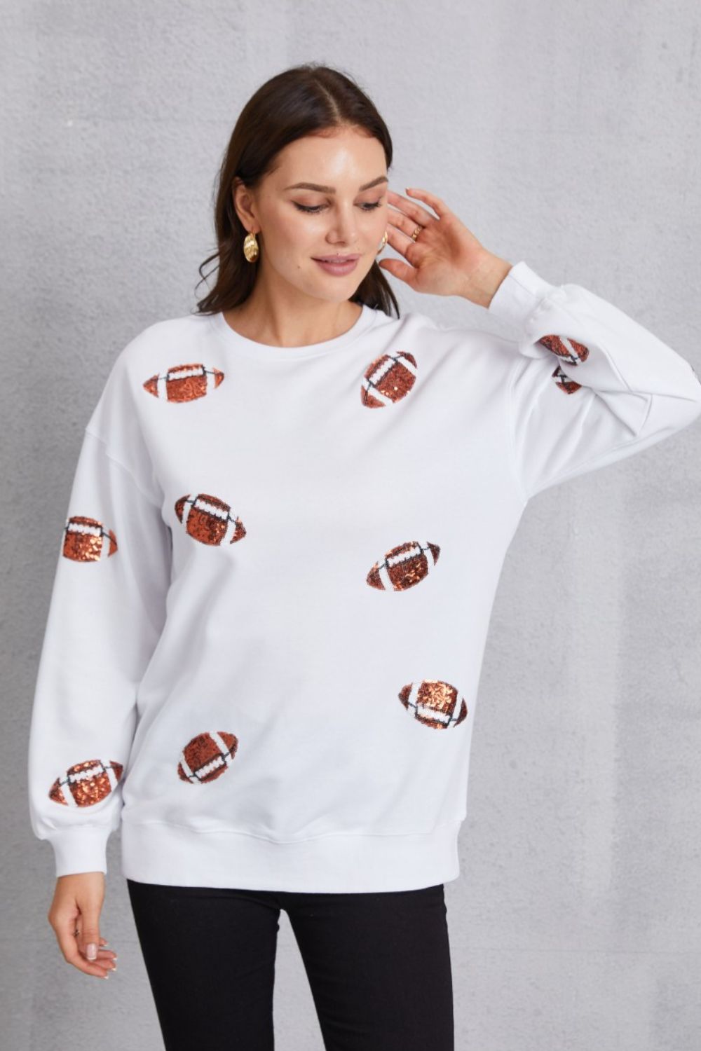 Football Sequin Patch Long Sleeve Sweatshirt - Sydney So Sweet