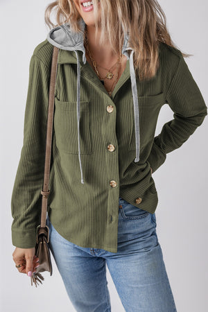 Drawstring Button Up Long Sleeve Hooded Jacket - Sydney So Sweet