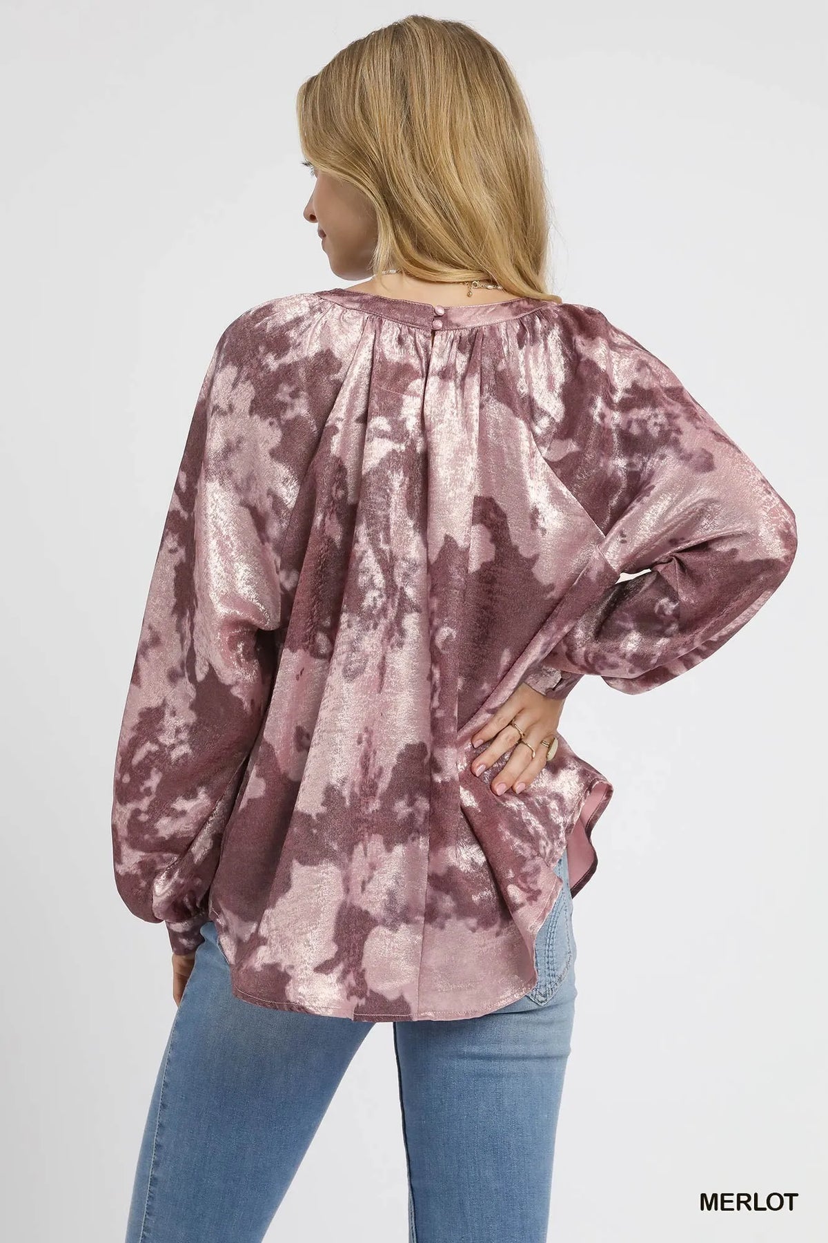 Umgee Metallic Fabric Blouse with Balloon Sleeves - Sydney So Sweet