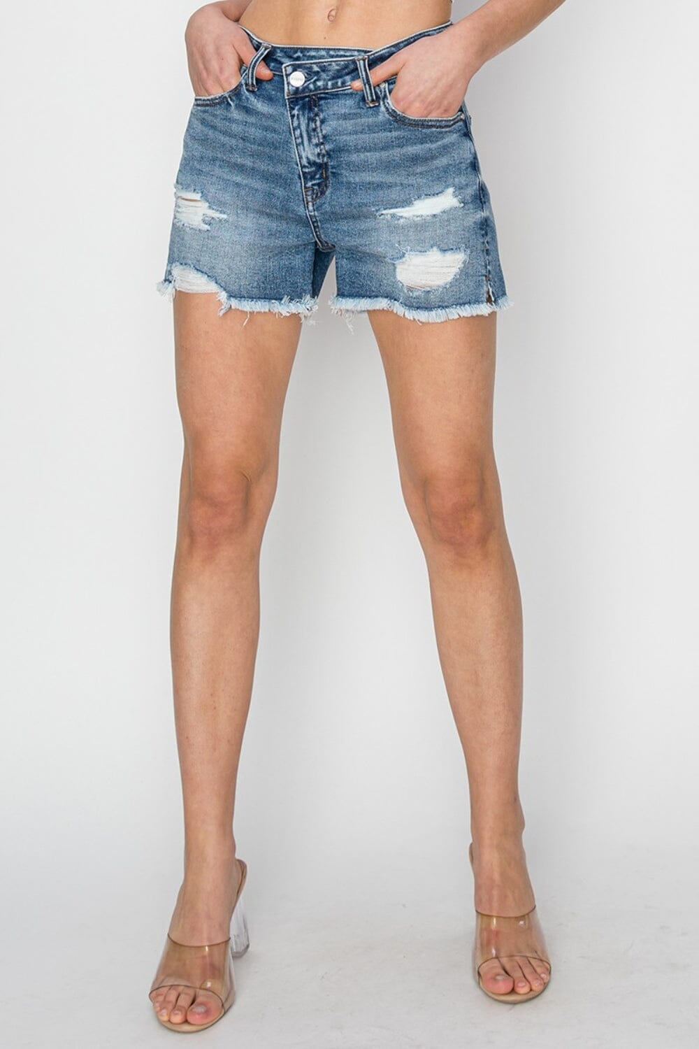 RISEN Stepped Waist Frayed Denim Shorts - Sydney So Sweet