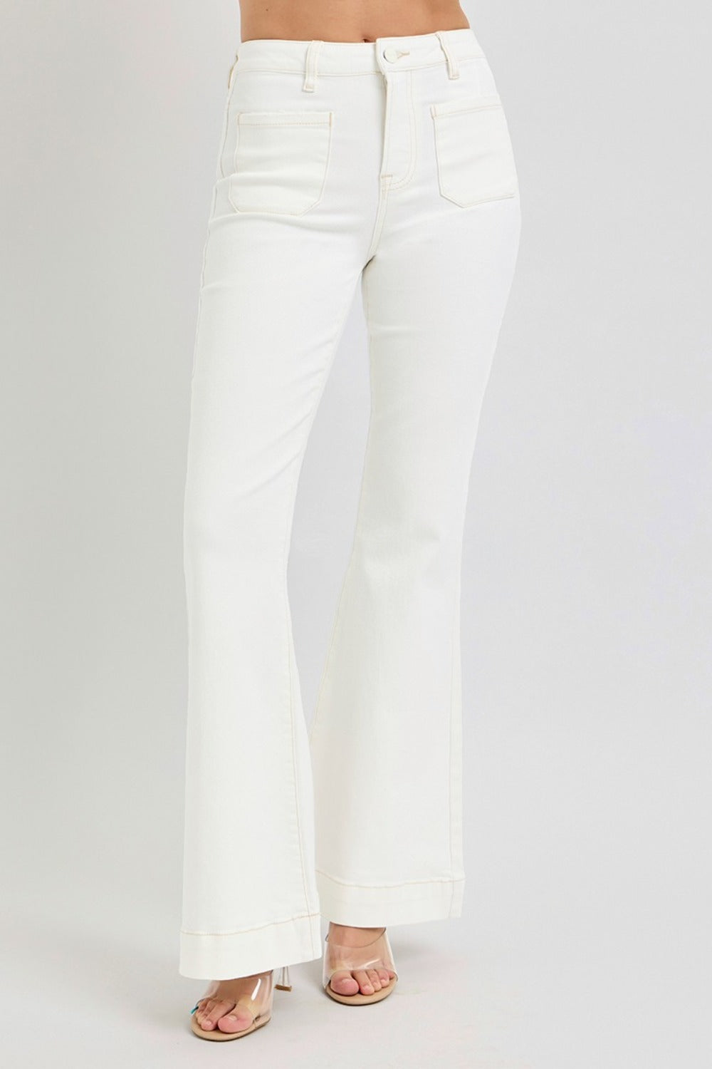 RISEN Full Size High Rise Front Patch Pocket Flare Jeans - Sydney So Sweet