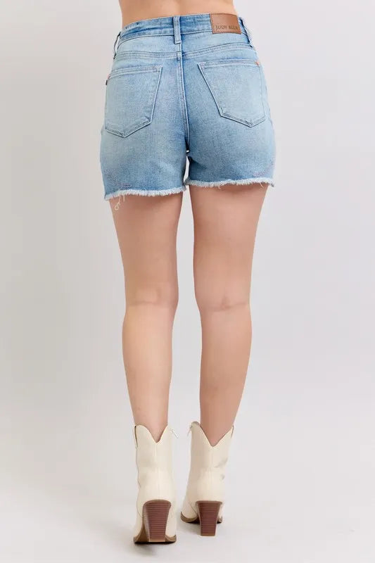 Judy Blue High Waist Western Embroidery Detail Cut Off Denim Shorts - Sydney So Sweet