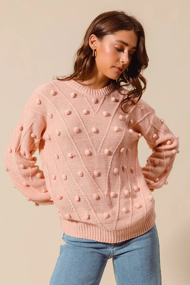 SO ME Pom Pom Textured Knit Sweater Top - Sydney So Sweet