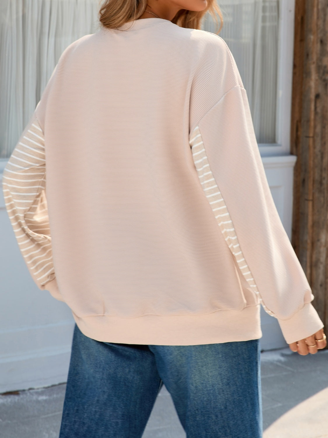 Striped Patchwork Long Sleeve Sweatshirt - Sydney So Sweet