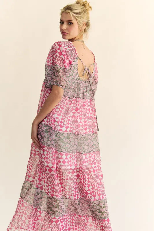 Davi & Dani Multi Floral Square Neck Puff Sleeve Maxi Dress - Sydney So Sweet