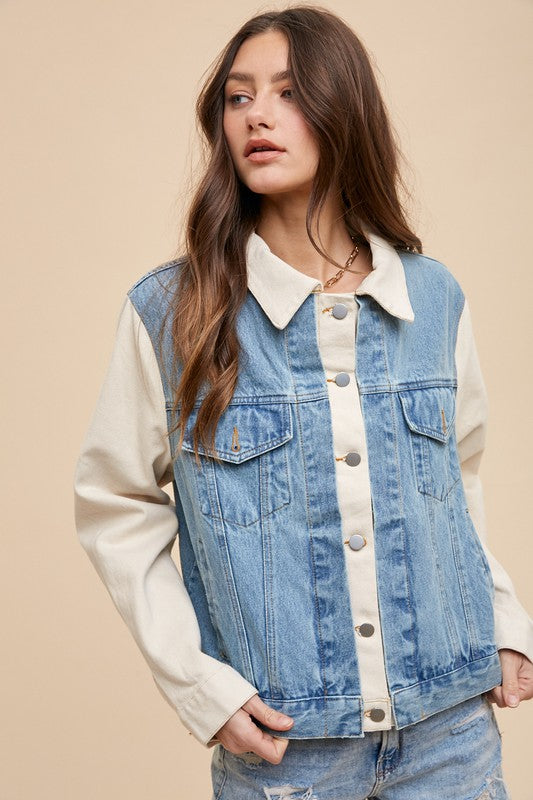 Annie Wear Collared Neck Double Placket Denim Jacket - Sydney So Sweet