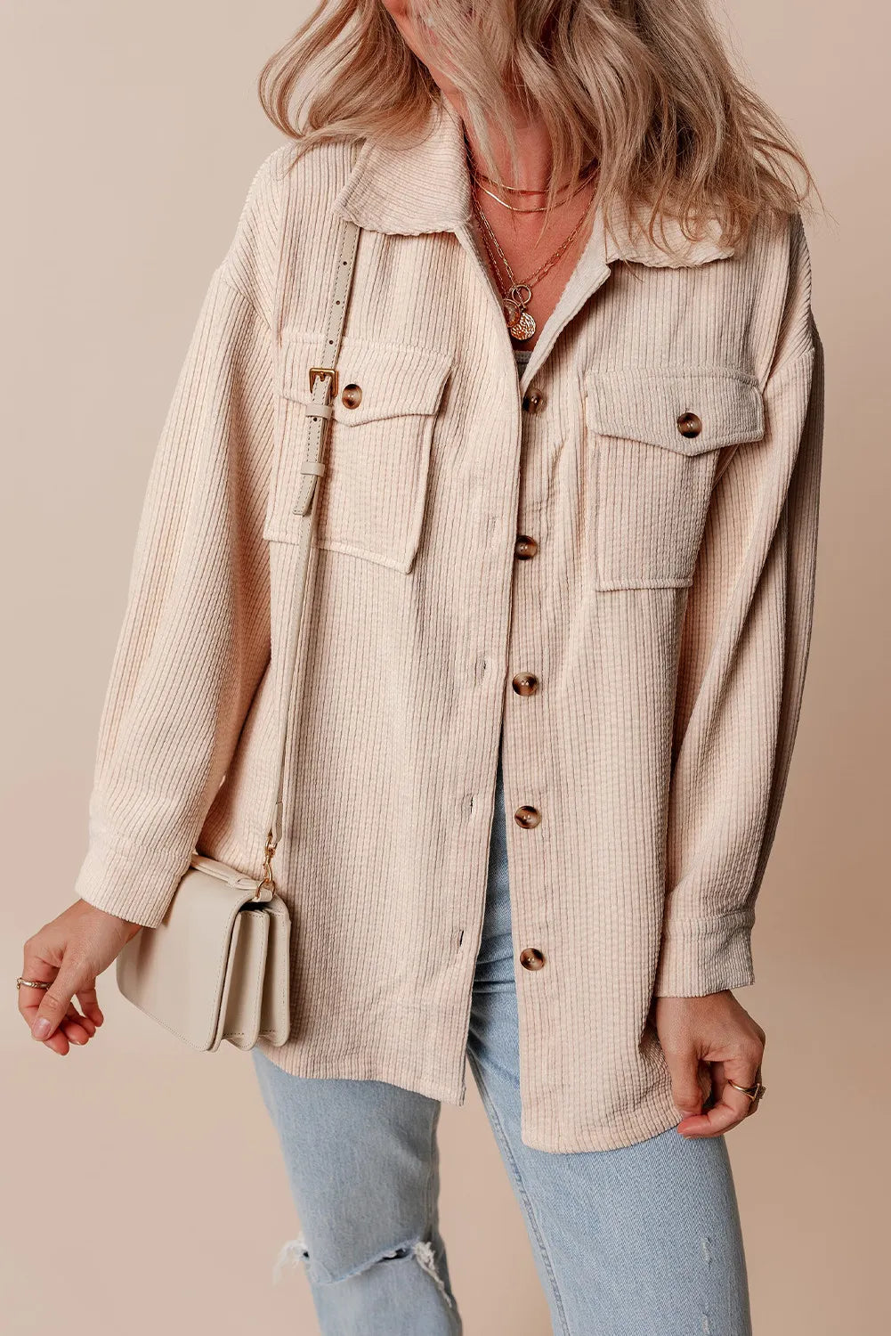 Pocketed Button Up Dropped Shoulder Shacket - Sydney So Sweet