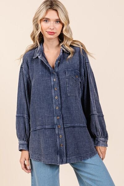 Mittoshop Textured Collared Neck Long Sleeve Shirt - Sydney So Sweet