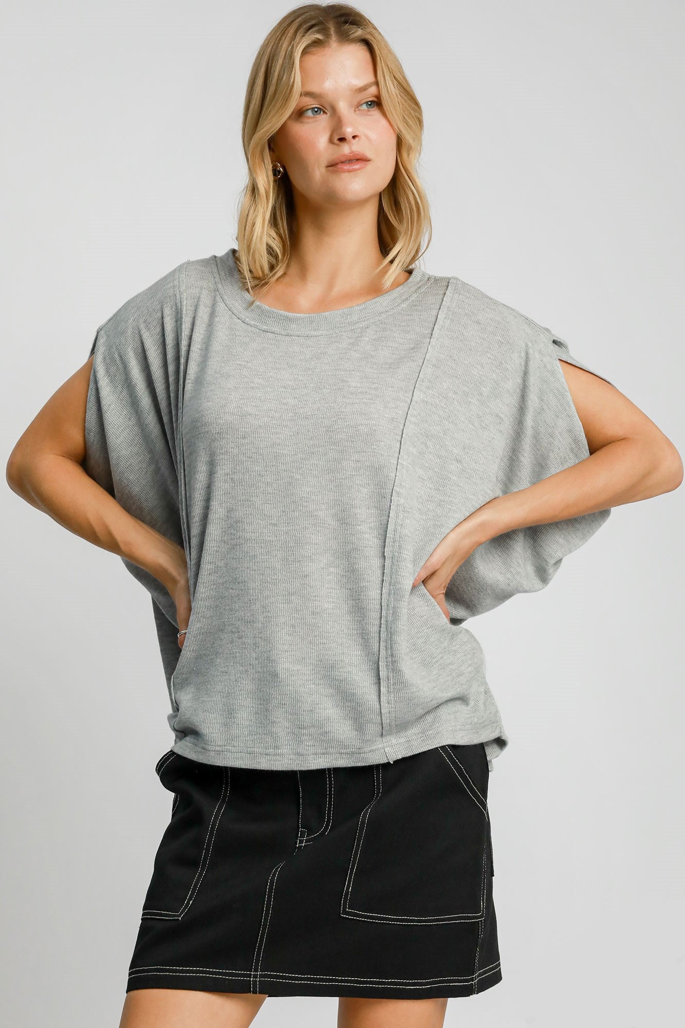 Umgee Exposed Seam Round Neck Batwing Sleeve Knit Top - Sydney So Sweet