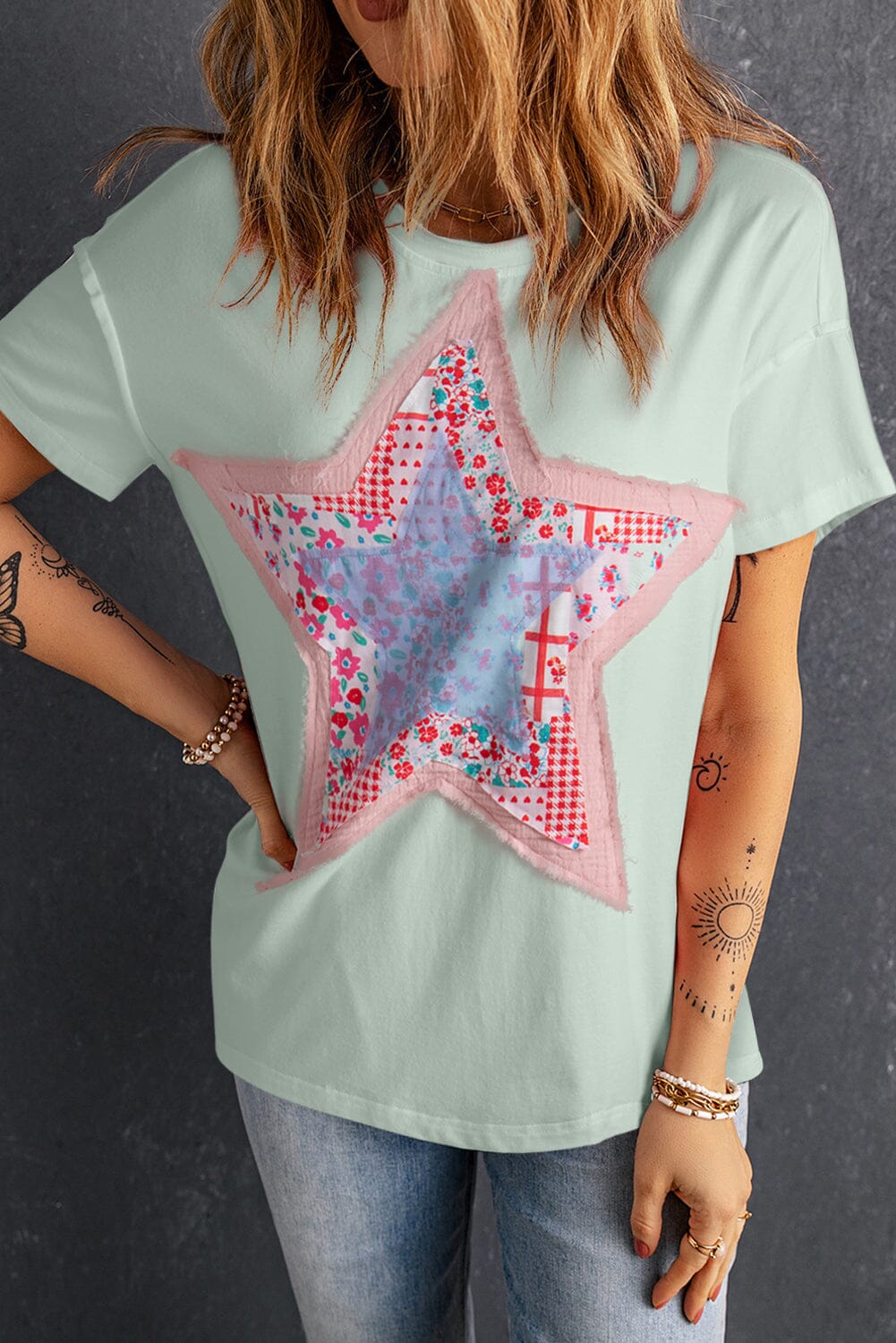 Star Round Neck Short Sleeve T-Shirt in Pink or White - Sydney So Sweet