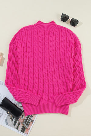 Cable-Knit Mock Neck Long Sleeve Sweater - Sydney So Sweet