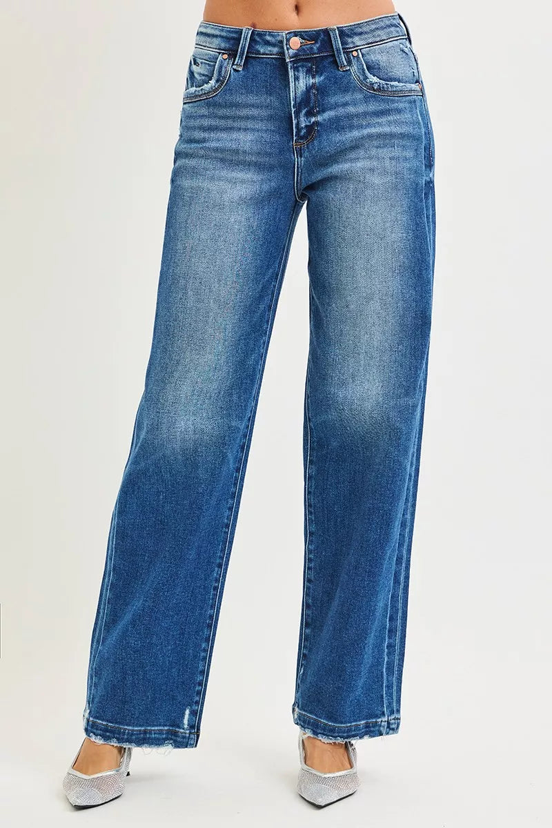 RISEN Full Size Slouchy Baggy Jeans Pocket Side Seam Detail Plus Size - Sydney So Sweet