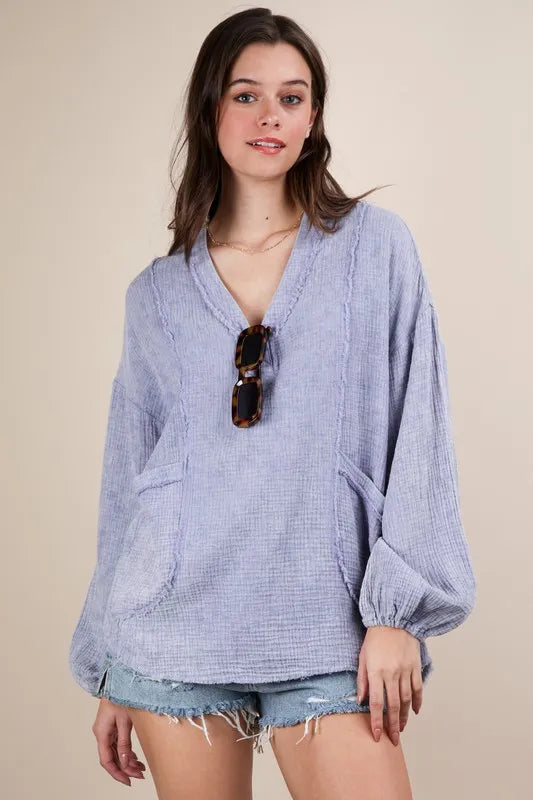 VERY J Plus Size Washed Cotton Gauze Oversized Top - Sydney So Sweet
