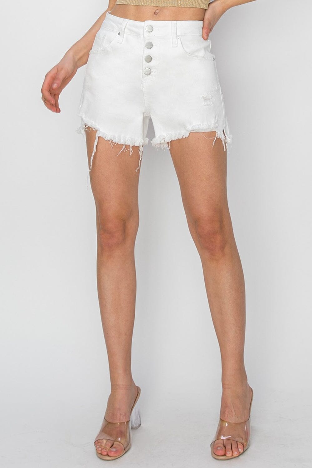 RISEN Button Fly Frayed Hem Denim Shorts - Sydney So Sweet