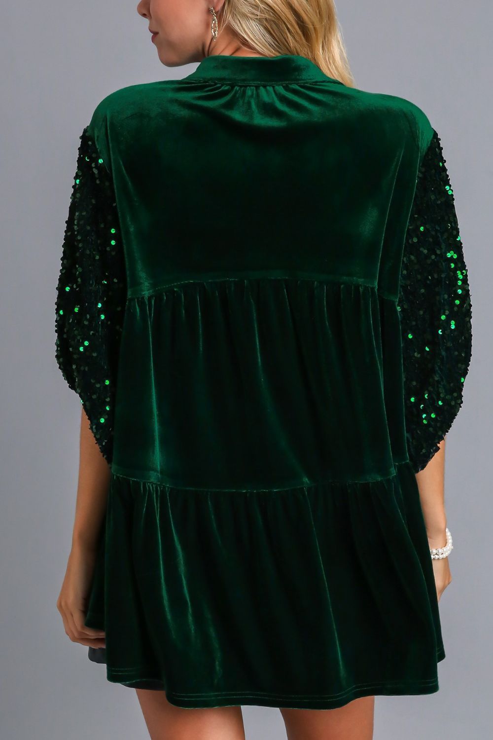 Umgee Sequin Detail Tiered Back Half Sleeve Shirt - Sydney So Sweet